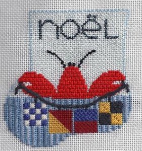 needlepoint christmas ornament mini-sock, stitch guide by needlepoint expert janet m. perry, canvas from kathy schenkel