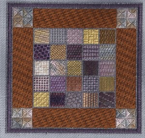 small stitch needlepoint sampler, designed by needlepoint expert Janet M> Perry
