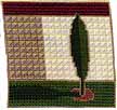 Domus needlepoint, house wall with tree from David Lance Goines poster