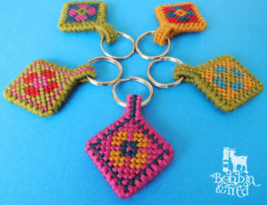 needlepoint flower key rings