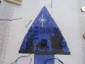 Kelly Clark needlepoint nativity canvas shadow stitched with rectangles