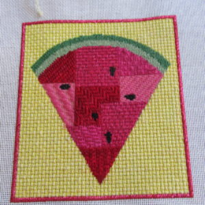 watermelon slice stitch sampler, Raymond Crawford canvas