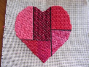 Milanese Stitch needlepoint heart sampler