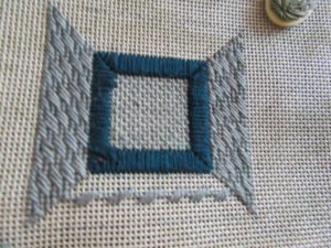 starting the third side of mitered diagonal stitch border