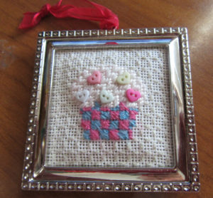 pink & blue needlepoint cupcake ornament for baby
