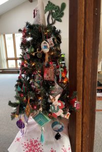 Christmas tree with needlepoint ornaments