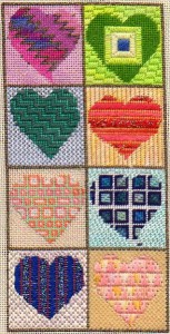 heart twinchy needlepoint bellpull, designed and stitched by needlepoint expert janet m perry