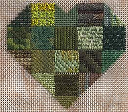 stitches for needlepoint patchwork heart sampler, designed by Janet Perry