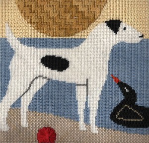 jack russell hand painted canvas needlepoint from Cat's Cradle, stitch guide by Janet Perry