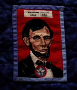 needlepoint portrait of Abraham Lincoln
