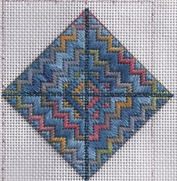 needlepoint ornament stitched with overdyed vineyard silk and filomell silk