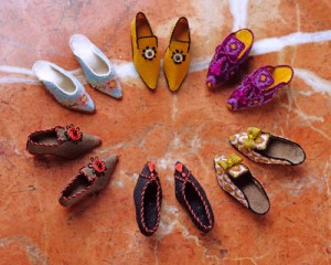 miniature shoes stitched on silk gauze by patricia richards