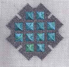 needlepoint christmas ornament, turquoise cross, designed by janet perry