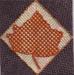 needlepoint fall maple leaf stitched from outline by janet perry