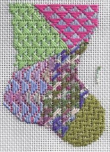 learn a stitch needlepoint mini-sock, milanese stitch, designed by needlepoint expert janet m. perry