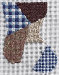 learn a stitch needlepoint sampler mini-sock christmas ornament, gingham and basket stitcches designed by Janet M. Perry, needlepoint expert