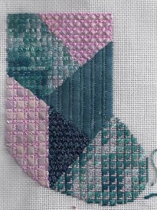 learn a stitch needlepoint mini-sock, designed and stitched by needlepoint expert janet m. perry