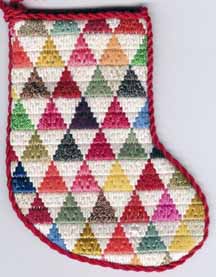 pyramids mini-sock stash-buster needlepoint based on patchwork quilt, designed by needlepoint expert Janet M. Perry