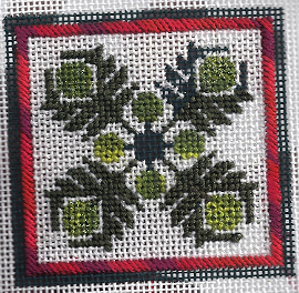 needlepoint hawaiian quilt from Keri Designs stitched by needlepoint expert janet me perry using DMC color variations threads