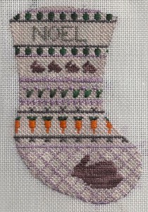 petei needlepoint mini-sock showing rabbits, stitched by needlepoint expert janet m. perry