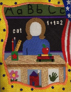 teacher picture frame needlepoint, designed by sandy grossman-morris, stitch guide by needlepoint expert janet m. perry