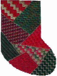 byzantine options needlepoint stitch sampler sock, designed and stitched by needlepoint expert janet m. perry