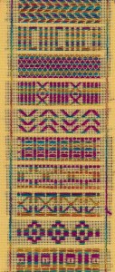kogin-sampler in japanese pattern darning designed and stitched by needlepoint expert janet m. perry