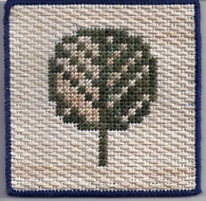 free needlepoint project of pixel tree designed & stitched by needlepoint expert janet m. perry