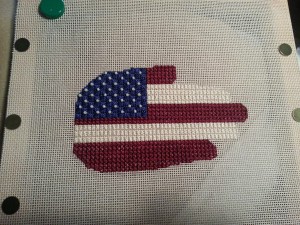 american flag stitch sampler needlepoint in hand outline