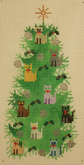 cat needlepoint Christmas tree canvas