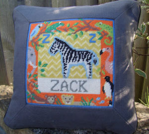 Z for Zebra Jolly Red Needlepoint pillow