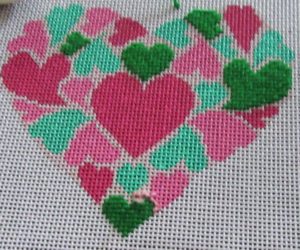 needlepoint heart stitched with Rainbow Persian