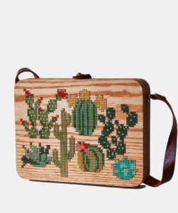 cactus cross stitch & wood bag