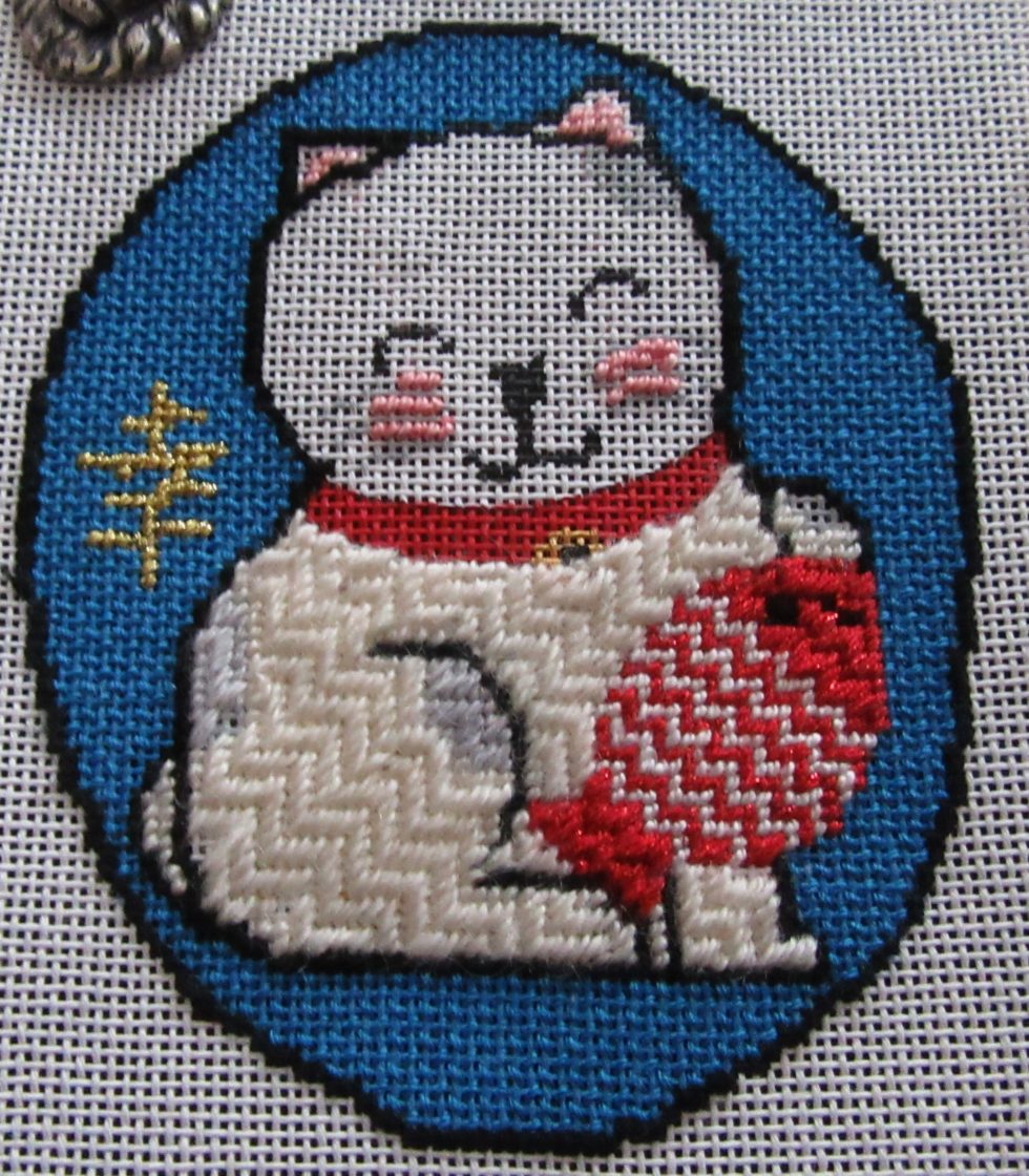 Japanese Good Luck Cat, needlepoint