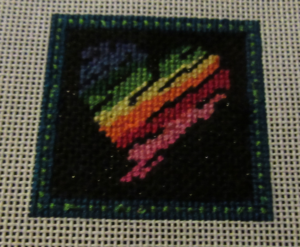 rainbow heart needlepoint, canvas from Mindy