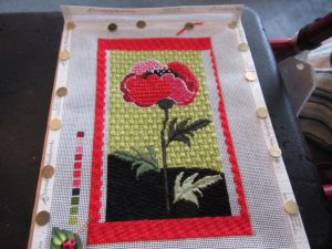 Needldeeva poppy needlepoint canvas with border