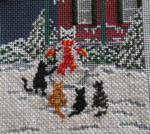 cat snow day needlepoint, Needle Crossings canvasA=