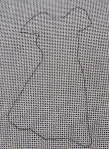 line-drawn needlepoint dress outline