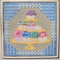 Anna Pearson cake stand needlepoints