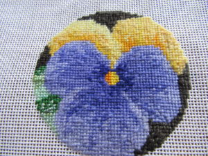 Lynda Cook needlepoint pansy with pixel shading