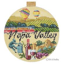 Napa Valley needlepoint round by Kirk & Bradley
