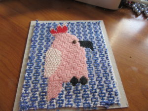 cockatoo needlepoint on insert for box