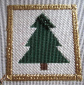 little bird needlepoint Christmas tree square