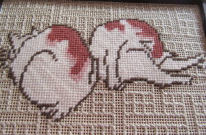 Juell two cats needlepoint with Blackwork background