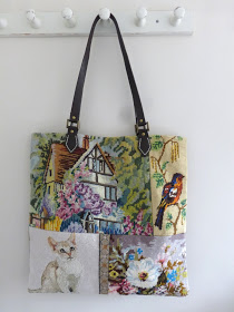 recycled needlepoint tote bag