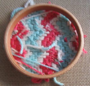 embroidery hoop on back of needlepoint