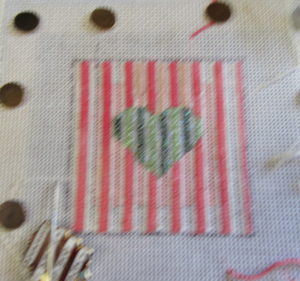 needlepoint mini heart in progress