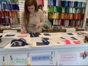needlepoint shop counter