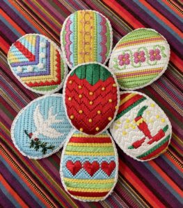 needlepoint decorated eggs (cascarones)